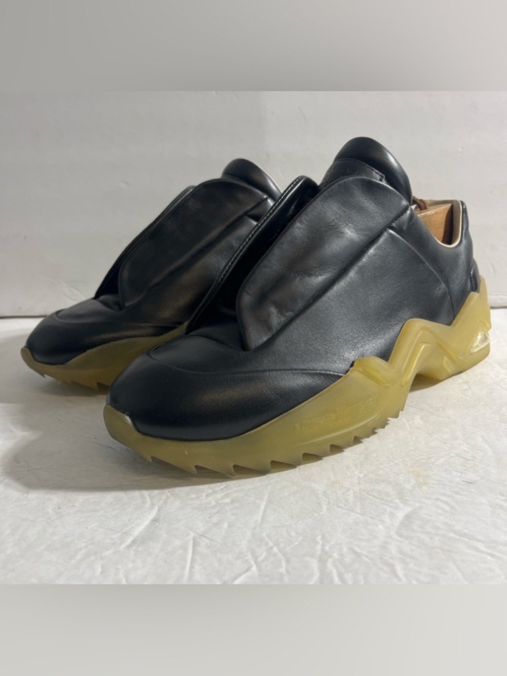 Maison Margiela Future low Black Leather Sneakers with Translucent Gum Sole
